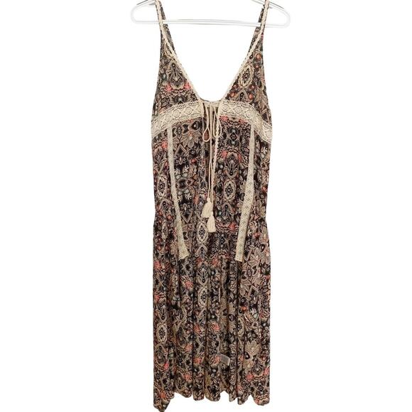 Umgee Boho Print Cascading Open Tie Front Vest Duster Coverup Medium - Picture 2 of 8
